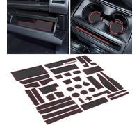 SENSHINE for Ford F150 Accessories 2021 2022 Non-Slip Anti Dust Cup Holder Insert Center Console Shifter Liner Trim Door Packet Mats Premium Custom Interior 37-pc Set (Bucket SuperCrew)(Red Trim)