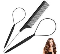 Senshuomy 3pcs Topsy Tail Hair Tool, Hair Braiding Loop Pull Through Tool, French Braid Tool, Rat Tail Comb Fast Hair Styling Accessories, for Making Women and Girls Hair Style (Black)