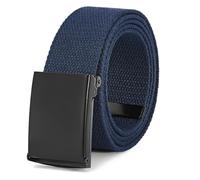 Senshuomy Belts for Men,Mens Adjustable Canvas Fabric Nylon Belt Fits Anywhere,Cut To Fit Canvas Web Belt Size Up to 47" with Flip-Top Solid Black Military Buckle(Navy Blue)