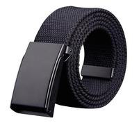 Senshuomy Belts for Men,Mens Adjustable Canvas Fabric Nylon Belt Fits Anywhere,Cut To Fit Canvas Web Size Up to 47" with Flip-Top Solid Black Military Buckle (Black-42 Inch/Mens Belt)