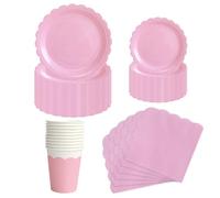 Senshuomy Party Tableware Set, Disposable Paper Plates (9’’ & 7’’), Cups, Napkins for Birthday Wedding Baby Shower Events BBQ,Sparkling Table Decor,for Girl,Women (Pink-50 PCS)