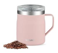 Senshuomy Vacuum Insulated Travel Mug, 450ml, Stainless Steel, Double Walled, Leak-Proof Sliding Lid, Modern Style, Cylindrical (Pink)