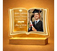 SENSING Personalised Graduation Gift with Photo, Custom Acrylic LED Night Light Plaque with Name & Message, Graduation Keepsake Frame for Daughter, Son, Her & Him, Warm White & 7-Colour Light