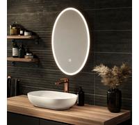 Sensio Aurora Silver Effect Oval Wall-Mounted Bathroom Illuminated Modern Illuminated Mirror (H)80Cm (W)50Cm