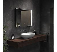 Sensio Element Matt Black Rectangular Wall-Mounted Bathroom Illuminated Contemporary Colour-Changing Mirror (H)60Cm (W)80Cm