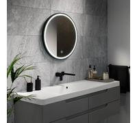 Sensio Frontier Black Circular Wall-Mounted Bathroom Illuminated Mirror (H)60Cm (W)60Cm