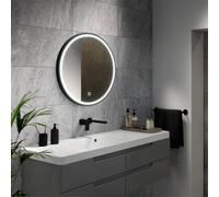 Sensio Frontier Matt Black Circular Wall-Mounted Bathroom Illuminated Mirror (H)80Cm (W)80Cm