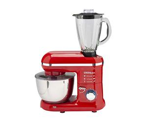 Sensio Home 2-in-1 Food Processor Blender & Stand Mixer Machine - 1300W Electric Motor - Dough Hook, Whisk, Beater, Splash Guard, 6-Speed - 4.5 Litre Stainless Steel Mixing Bowl - 1.5L Glass Jug - Red