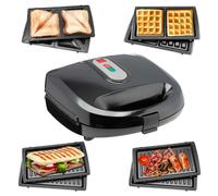 Sensio Home Multi Functional 3 in 1 Stylish Waffle, Deep Fill Sandwich, Panini or Grill Maker Machine Interchangeable Non Stick Easy Clean Plates,