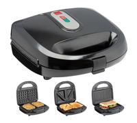 Sensio Home Multi Functional 3 in 1 Stylish Waffle, Deep Fill Sandwich, Panini or Grill Maker Machine Interchangeable Non Stick Easy Clean Plates, Secure Lock Plus Ready & Power Lights, Powerful Iron