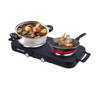 Sensio Home Portable Electric Double Hot Plate Hob Cooktop - Upgraded Table Top Hotplate with 2 Hot Plates (1000W & 1500W) - Stainless Steel Lightweight Compact Camping Cooker, Food Warmer and Boiler