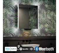 Sensio Luka Double Door Chrome Bathroom Mirror Cabinet with Lights Built in Alexa and Bluetooth 660 x 700mm