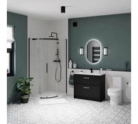 Sensio Nebula Matt Black Oval Wall-Mounted Bathroom Illuminated Modern Illuminated Mirror (H)80Cm (W)50Cm