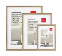 SENSIOHOME 3 Pack Photo Frame Aluminium Metal Gold Various Sizes Tempered Safety Glass Premium Quality (3 Pack, Gold)