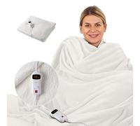 Sensio Home Luxury Heated Throw Electric Blanket Cream, Flannel Fleece with Teddy Fleece On The Inside, Machine Washable, Digital Remote with 10 Heat Settings and Timer