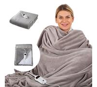SENSIOHOME Luxury Heated Throw Fast Heat Up Electric Blanket, Warm Cosy Flannel Fleece, 10 Heat Settings, Timer and Overheat Protection, Machine Washable, Digital Remote, Grey