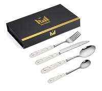 SensiSel 16 Piece Ceramic White Marble Handles and Silver Plated Stainless Steel Silverware Dishwasher Safe Flatware Cutlery Set Service for 4 (Gift Boxed)