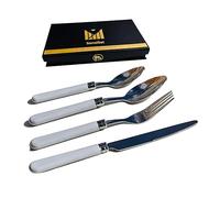 SensiSel Grey Handles 16pc Spoons Forks Knives Set Stainless Steel Mirror Polished Flatware Serves 4 - Gift Boxed