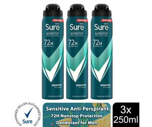(Sensitive - 3 PK) Sure Men AP Deodorant 72H Nonstop Protection 250ml