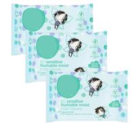 Sensitive Flushable Moist Toilet Tissues, Fragrance Free, 99% Purified Water, Plant Based Fibres, 60 Count, Pack of 3