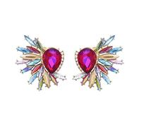 Sensitive Hoop Earrings Vintage Rhinestone Statement Earrings for Women Girls Retro Fancy Cluster Crystal Drop Dangle Earrings Fashion Bling Colorful Women Earrings Mother (Watermelon Red, One Size)
