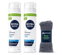 Sensitive Shaving Gel 200ml x2 Pack with Face Cloth - Soothing Shave Gel for Sensitive Skin, Smooth Glide Razor Protection, Anti Irritation Shaving Foam Alternative
