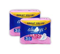 Sensitive Ultra Night Sanitary Towels with Wings, Size 3, 10 Pads x Bundle of 2 (Total 20 Pads), Unscented, Soft Protection, Super Absorbent Core