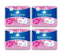 Sensitive Ultra Sanitary Towels with Wings, 8 Pads x Bundle of 4 (Total 32 Pads) Size 2, Unscented, Soft & Flexible, Dermatologically Approved