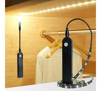 Sensky Rechargeable Motion Sensor Light, Battery Powered LED Strip Lights,Dimmable Under Cabinet Lighting with PIR Motion Sensor for Wardrobe, Cupboard, Hallway, Stairs(2M, Warm White,Black)