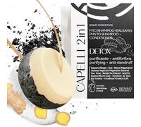 Senso Naturale Detox Solid Shampoo and Conditioner 2 in 1 Anti-Dandruff, Purifying for Oily Hair with Vegetable Charcoal, Ginger, Aloe and Coconut Oil, 100% Natural and Organic PH 4.5-5
