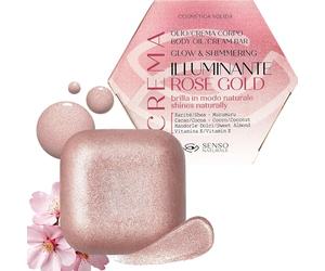 Senso Naturale Illuminating Solid Body Oil Rose Gold, Tanning Cream with Shimmer for Luminous Skin, Moisturising Nourishing, Vitamin E, Shea Butter, Natural Vegan