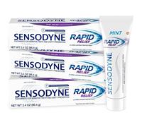 Sensodyne Rapid Relief Toothpaste for Sensitive Teeth, Mint with Fluoride, Adult Sensitive Toothpaste for Painful Teeth and Gums, 3.4 oz (Pack of 3)