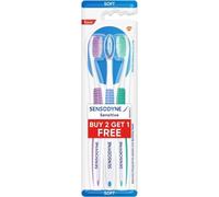 Sensodyne Sensitive Soft Toothbrush 3 Pack - 2+1 Pack - Gentle for Sensitive Teeth & Gums - Soft Bristles, Oval Head, Slim Neck, Comfortable Grip - 3 Assorted Colours