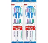 Sensodyne Sensitive Soft Toothbrush 6 Pack - 2 Packs of Three - Gentle for Sensitive Teeth & Gums - Soft Bristles, Oval Head, Slim Neck, Comfortable Grip - 3 Assorted Colours