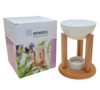 SENSOLI 3 Pillar Oil Burner - Solid Wood with Large Ceramic Bowl - to Diffuse Essential Oils and Wax Melts