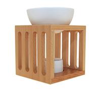 Sensoli Cube Oil Burner - Solid Wood with White Ceramic Bowl and Tealight Candle Holder