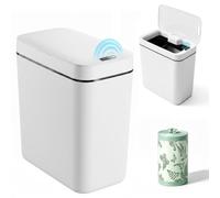 Sensor Bins Bathroom Trash Can - 15L Slim Smart Bathroom Bin with Lid & Garbage Bags Automatic Bins for Kitchen Electric Waterproof Motion Sensor Bin Plastic Trash Can for Kitchen Bathroom Office