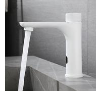 Sensor Faucet with Battery, Infrared Sensor Kitchen Tap, Adjustable Temperature Limit Mixing Valve, Stainless Steel Sink Faucet, White Finish