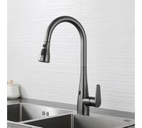 Sensor Kitchen Mixer Tap - 1 Hole Gooseneck Faucet with Pull-Out Spray 3 Modes 360° Swivel Single Lever Handle - Stylish Grey Finish for Modern Kitchens