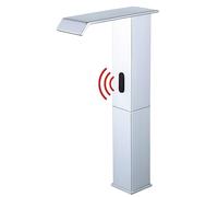 Sensor Taps for Bathroom Sink - Automatic Battery Powered Chrome Waterfall Basin Faucets with Hot and Cold Functionality