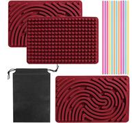 Sensory Activity Board, Silicone Fidget Toys, Push And Peel Waves, Silicone Calm Down Stress Relieving Sensory Board With Portable Travel Bag And 20 Colored Strings(Red)