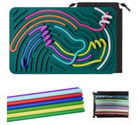 Sensory Activity Board, Silicone Fidget Toys with 20 Strings, Double-Sided Strss Relief Toy for Calming Stress, Anxiety, ADHD, Autism, Early Development, Suitable for Age 14+ & Adult (Green,17*11cm)