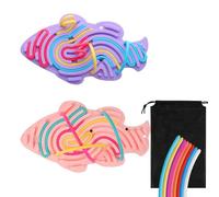 Sensory Activity Toy Set - 2 Fish Shape Boards, 24 Colourful Strings - Fidget Toy for Kids with Autism or ADHD, Travel-Friendly, Safe Silicone Material