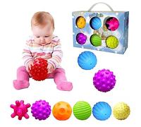 Sensory Balls For Baby Massage Stress Relief, 6pcs Textured Multi Baby Balls Gift Sets Regenbogen Ball Bio Motorikspielzeug Gummiball aus ABA Kunststoff mit BPA-frei und ungiftig CE-zertifiziert