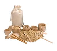 Sensory Bin Container Tools for BAB-y tod-dlers Preschool Learning Education Heuristic Play Bowl Dish Scoops Tongs Cup with Storage Bag, Wooden Sensory Bin Tools mon-Tessori Sens-ory Toys Set of 10