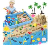 Sensory Bin - Play Sand for Kids Art Kit, Sand Box Toys Set with 1KG Play Sand, 12 Sea Animal Figures, Sands Molds, Sensory Bin with Cover, Sand Art Kits for Kids Boys & Girls Age 3-9