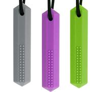 Sensory Chew Necklace(3 Pack), Silicone Crystal Pendant Chewable Jewelry Oral Sensory Motor Aids for Boys & Girls with Autism, ADHD,SPD, (Grey, Purple, Green)