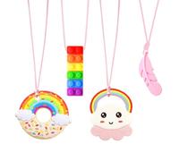 Sensory Chew Necklace, 4 Pack Silicone Chew Toys for Autistic ADHD Biting Needs Children Anxiety Relief Oral Motor Chewy Buddy Toys Teether for Boys Girls