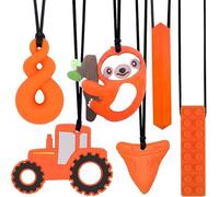 Sensory Chew Necklace, Safety Food Grade Silicone Teether 6 Pack, Orange
