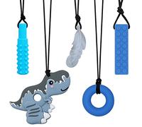 Sensory Chew Necklaces for Boys Girls, 4 Pack Chewy Necklace Sensory for Autistic Kids with ADHD, SPD, Chewing, or Special Needs, Silicone Oral Chew Toys Reduce Fidgeting for Adults (Gray)